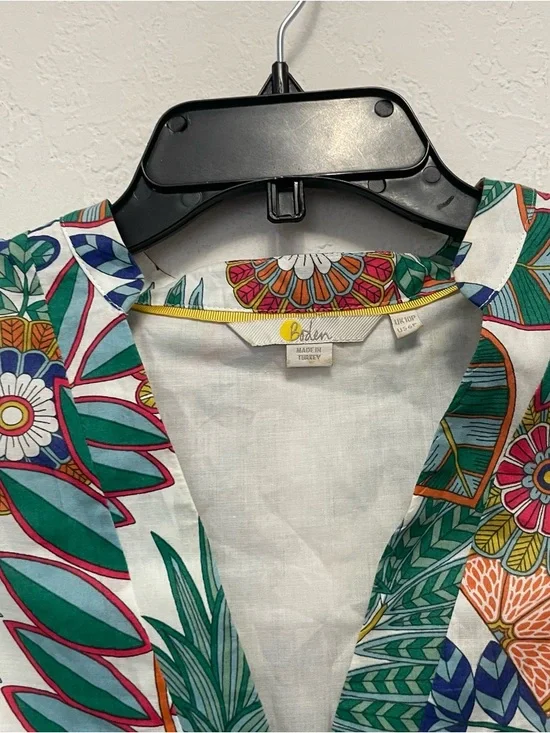 Boden Notch Neck Dress US Size 6P Orchid Petal Passion Bloom Green Floral Tie - Picture 6 of 11